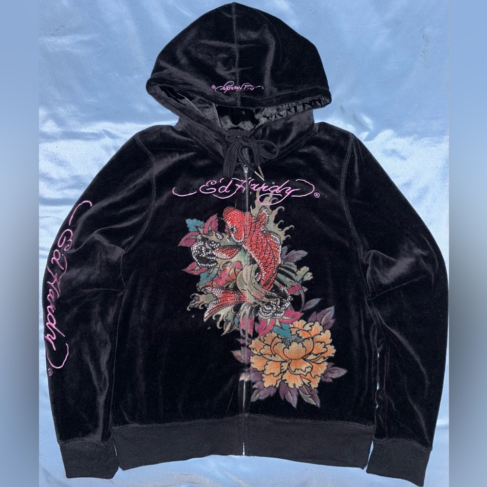 -Vintage Ed Hardy Y2K Koi Fish Velvet  Hoodie
-Size Large